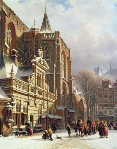 Veduta della Hoofdwacht e della Grote Kerk, Zwolle da Cornelis Springer