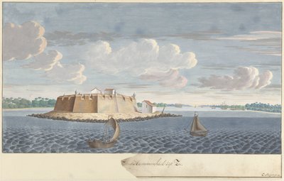 Forte Hammenhiel (Hummenil) a Ceylon, visto dal mare da Cornelis Steiger