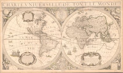 Rilievo mostrato pittoricamente. Include illustrazioni, note e due emisferi celesti da Cornelis; Tavernier Danckerts
