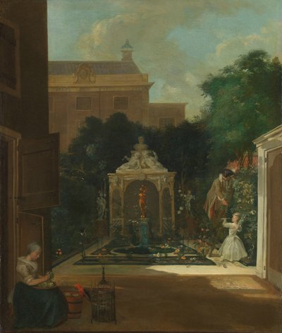 Giardino di una casa sul canale di Amsterdam da Cornelis Troost