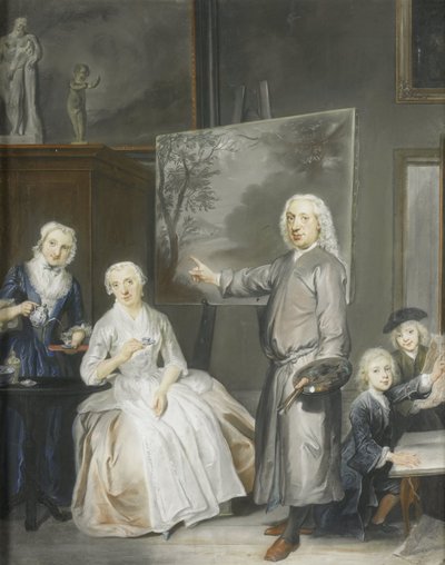 Il paesaggista Dirk Dalens III (1688-1753) con la sua seconda moglie Maria Schaack (m. 1766) e i figli Anna (nata 1725), Willem (1737-60) e Jacobus (1741-63) da Cornelis Troost