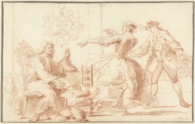 Il ricco podagroso, deriso da una giovane donna da Cornelis Troost