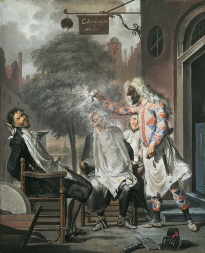 Arlecchino, mago e barbiere: I rivali esposti da Cornelis Troost