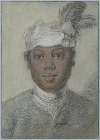 Testa di un giovane uomo nero con turbante piumato da Cornelis Troost