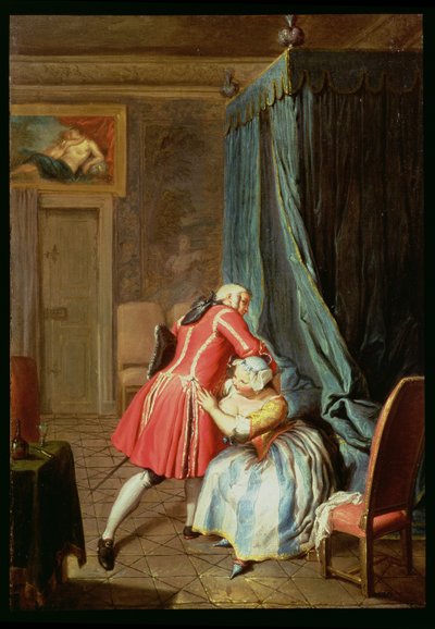 Interno di una Camera da Letto con una Coppia che Si Divertono da Cornelis Troost