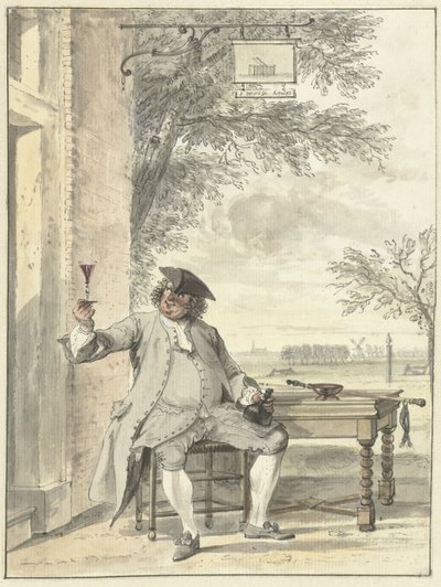 Passeggero riposante davanti alla locanda De Mosse Knip da Cornelis Troost