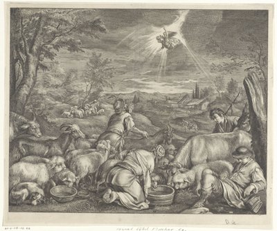 Abramo parte per Sichem / Annunciazione ai pastori da Cornelis Visscher (II)