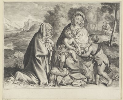 Paesaggio con la Sacra Famiglia, Giovanni Battista ed Elisabetta da Cornelis Visscher (II)