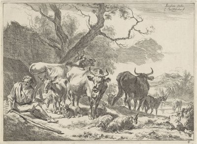 Vecchio pastore a riposo con il suo gregge da Cornelis Visscher (II)