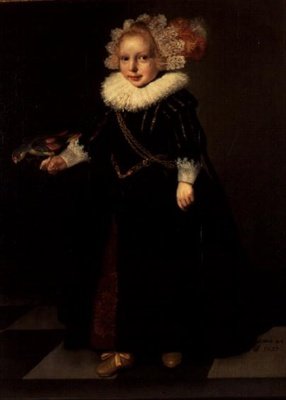 Ragazza con un vestito nero e copricapo di piume da Cornelis de (follower of) Vos