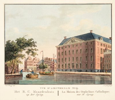 Veduta di Amsterdam No.19. Het R.C. Maagdenhuis op het Spuij. La Maison des Orphelines Catholiques sur le Spuij, 1825 da Cornelis de Kruyff