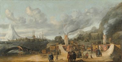 La raffineria di olio di balena vicino al villaggio di Smerenburg da Cornelis de Man