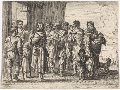 Mendicanti davanti a un monastero da Cornelis de Wael