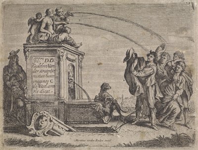 Gruppo di persone vicino a una fontana da Cornelis de Wael