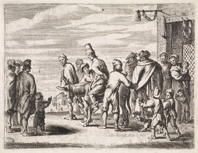 Uomo su asino legato (Genretaferelen) da Cornelis de Wael