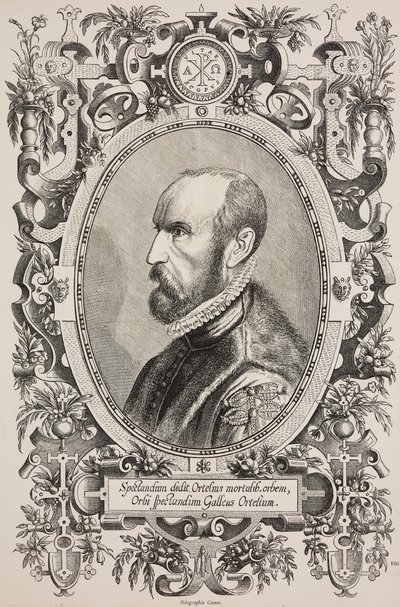 Ritratto di Abraham Ortelius (1528-1598), incisione di Cornelius Galle il Vecchio (1576-1650) da L