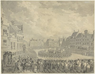Giuramento del Collegio dei Commissari da parte degli ufficiali della milizia alla Neude di Utrecht, 1786 da Cornelis van Cuylenburgh (II) (signed by artist)