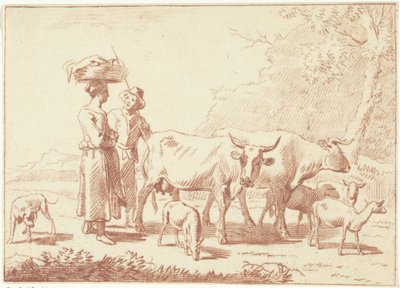 Pastore e donna con mucche e pecore da Cornelis van Noorde