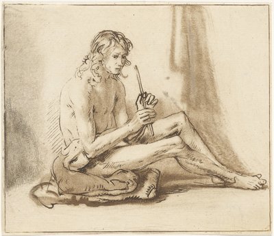 Uomo nudo seduto con flauto da Cornelis van Noorde
