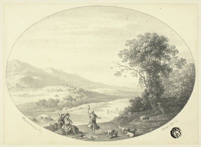 Paesaggio italianeggiante con ballerina, musicisti e capre da Cornelis van Poelenburgh