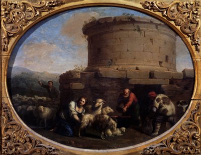 Pastori, greggi e contadini a una fontana a Roma da Cornelis van Poelenburgh