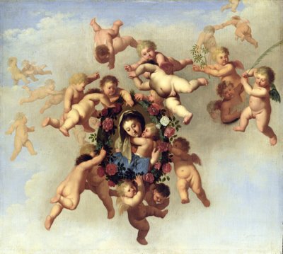 Angeli che portano un ritratto della Madonna in cielo da Cornelis van Poelenburgh or Poelenburch