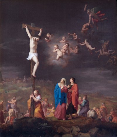 La crocifissione, con la caduta degli angeli ribelli da Cornelis van Poelenburgh or Poelenburch