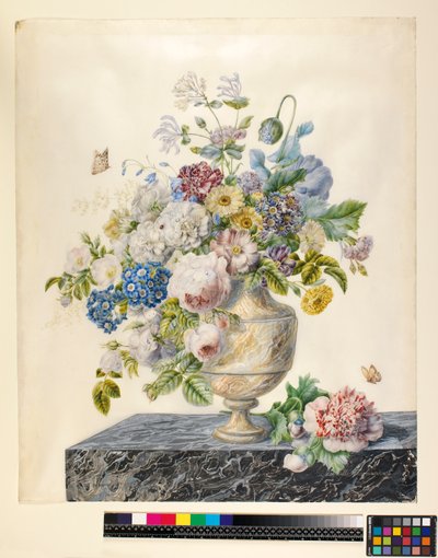 Un vaso di marmo con fiori misti su una mensola di marmo, c.1800 da Cornelis van Spaendonck