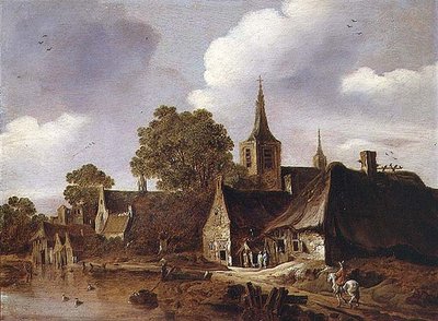 Un villaggio vicino a un fiume da Cornelis van Zwieten