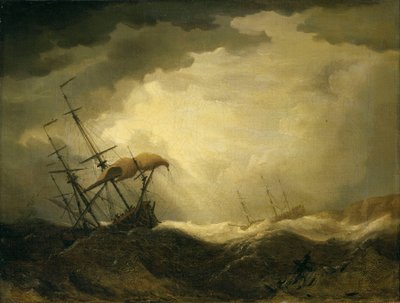 Navi che si dirigono verso una costa rocciosa in mare agitato, fine XVII secolo da Cornelis van de Velde