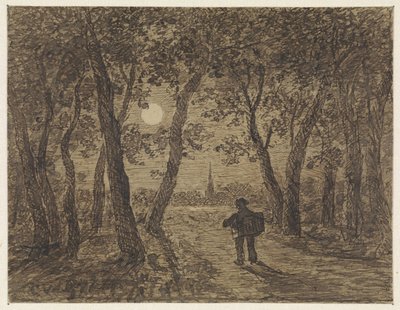 Uomo che cammina fuori da un bosco al chiaro di luna da Cornelis van der Griendt
