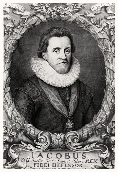 Ritratto di Giacomo I, re di Gran Bretagna, inciso da R. White da Cornelius I after Johnson