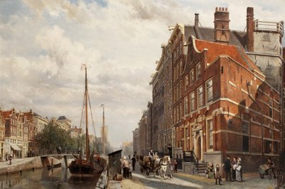 Veduta del Makelaers Comptoir sulla Nieuwezijds Voorburgwal, Amsterdam, 1883 da Cornelis Springer