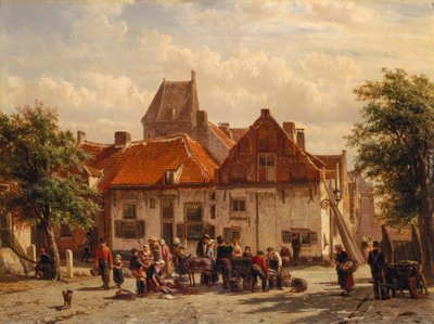 Veduta del mercato del pesce, Harderwijck da Cornelius Springer