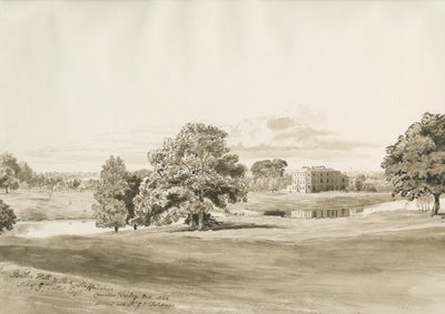 Palazzo di Betley: disegno a lavaggio seppia, ott 1820 da Cornelius Varley