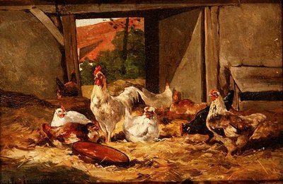 Galline in un Fienile da Cornelius van Leeputten