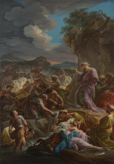 Mosè colpisce la roccia per far uscire l