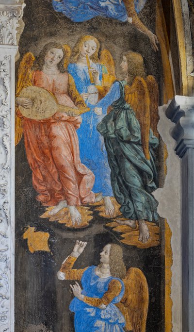 Miracolo del Sacramento: (dettaglio) con alcuni angeli che suonano musica (affresco) da Cosimo Rosselli