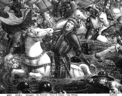 Il passaggio del Mar Rosso, dettaglio del faraone a cavallo, dalla Cappella Sistina (dettaglio) da Cosimo Rosselli