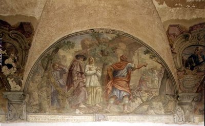 San Domenico che converte un eretico, lunetta dal ciclo di affreschi della Vita di San Domenico nel chiostro di San Domenico, c.1698 da Cosimo Ulivelli