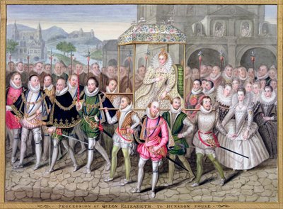 La regina Elisabetta I in processione con i suoi cortigiani da Countess of Essex Sarah