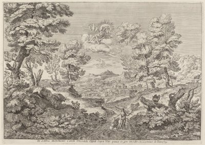 Apollo e una ninfa che conducono un leone da Crescenzio Onofri