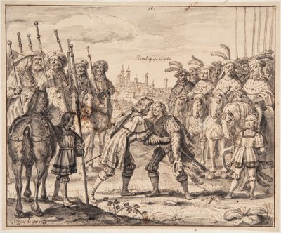 Cristiano I incontra il principe Massimiliano a Rothenburg ob der Tauber nel 1474 da Crispijn de Passe