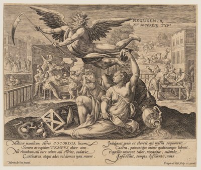 Negligentie et Socordie Typus, dal Tempo con le Virtù e i Vizi da Crispijn van de Passe I