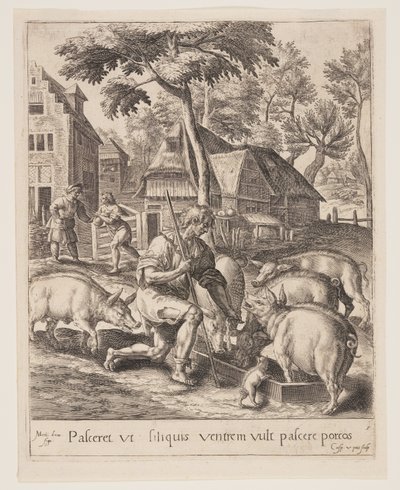 Il figlio che nutre i porci, dalla Parabola del Figliol Prodigo da Crispijn van de Passe I