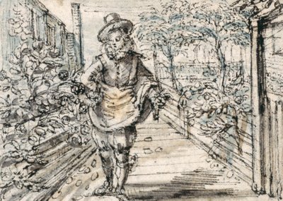 Un giovane alla moda passeggia in un roseto cittadino da Crispin I de Passe
