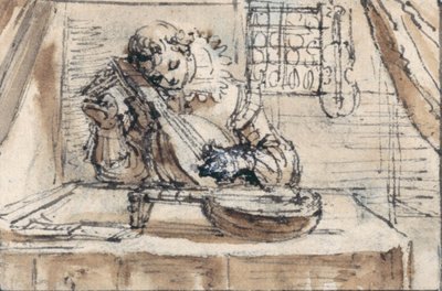 Giovane che accorda il suo strumento da Crispin I de Passe