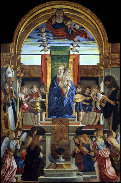 La Vergine e il Bambino in trono con Dio Padre e i santi Ilario e Giovanni Battista, 1499 da Cristoforo Caselli
