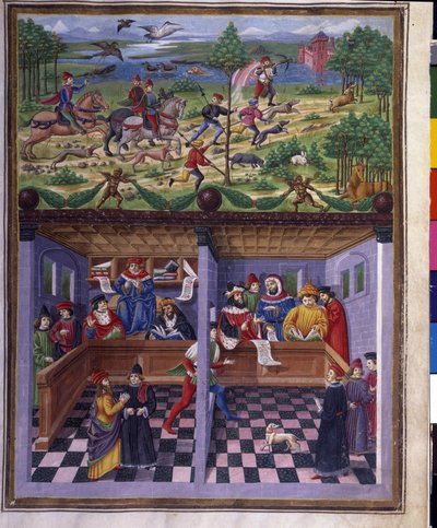 Influenza di marzo: caccia e corte. Miniatura realizzata da Cristoforo de Predis (v. 1440-v. 1486) - in 