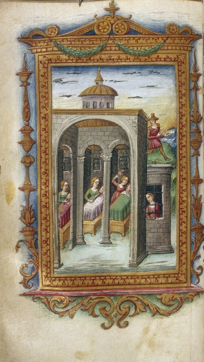 Le figlie di Danao che uccidono i loro mariti. Ipermestra in prigione Illustrazione per Le Eroidi di Ovidio, 1485-1499 da Cristoforo Majorana